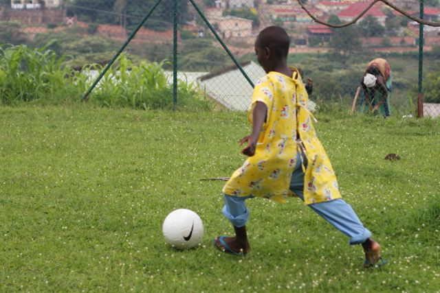 Rwandan cardiac patients playing football