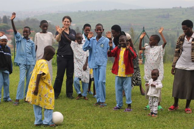 Rwandan cardiac patients playing football